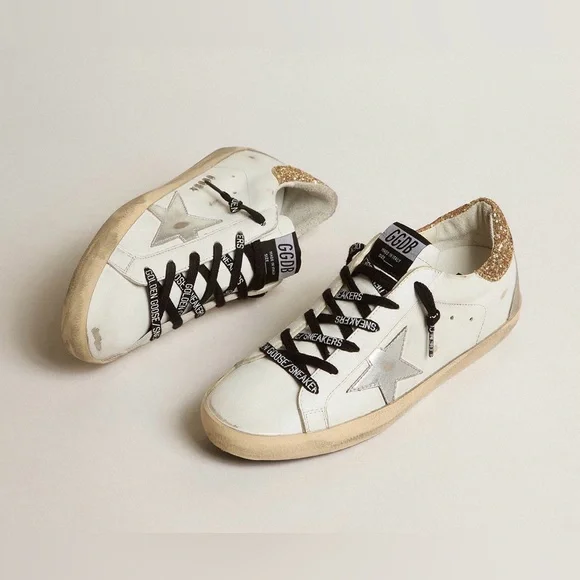 Golden Goose Women's white leather Super-Star with glittery heel tab Size 41 - Picture 2 of 15